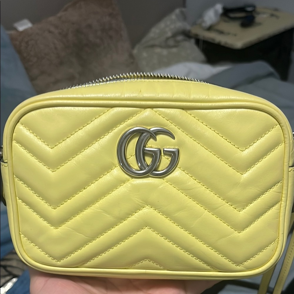 Gucci Yellow Chevron Quilted Crossbody Bag